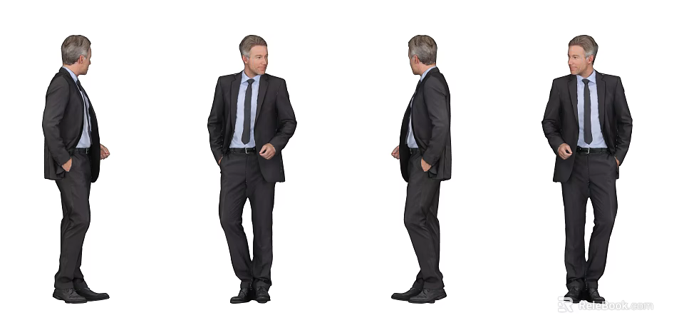 Business Man In Formal Suit Showcasing Multiple Standing Angles And Poses 3d model 