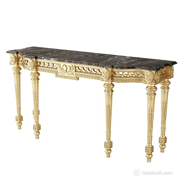 Classic Console Table With Black Marble Top And Gold Carved Legs Design 3d model 