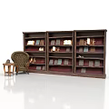 Vintage Furniture Arrangement With Multi Tiered Wooden Bookcase Armchair And Side Table