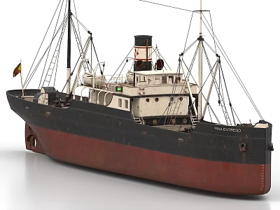 Vintage Thames Ship With Black Red Hull Masts And Chimney 3d model