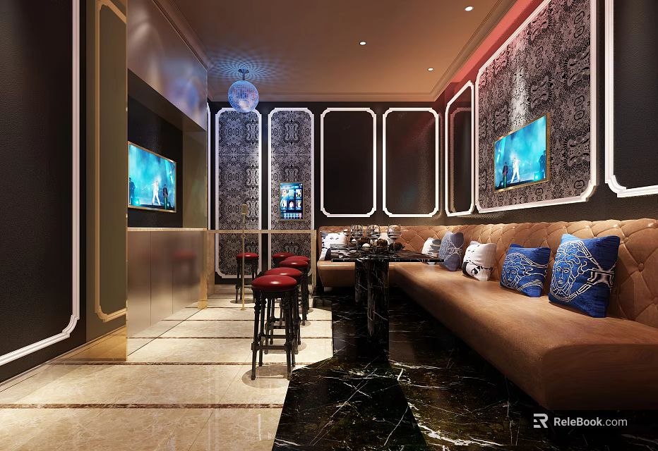 Elegant Modern KTV Private Room With Comfortable Sofa TV Screens And Decorative Walls 3d model 