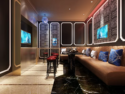 Elegant Modern KTV Private Room With Comfortable Sofa TV Screens And Decorative Walls 3d model