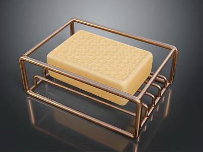 Essential Brass Soap Holder With Honeycomb Textured Yellow Soap For Daily Bathroom Use 3d model