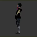 Game Movie Character Featuring Colorful Hair Helmet Mechanical Arm Black Graphic T-Shirt And Cargo Pants