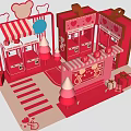 Pink Themed Sweet Shop With Counter Gift Boxes Bear Ears And Heart Stripes