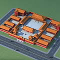 Ancient Chinese Architecture With Traditional Courtyard Layout Yellow Roofs And Red Walls Aerial View