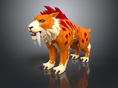 3D Fantasy Creature Character With Red Mane Orange Body And Fangs 3d model