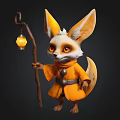 Cute Fennec Fox 3D Character with Large Ears Orange Robe and Lantern Staff
