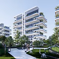 Modern Residential Building Architectural Design With Balconies Greenery Trees And Recreational Outdoor Space