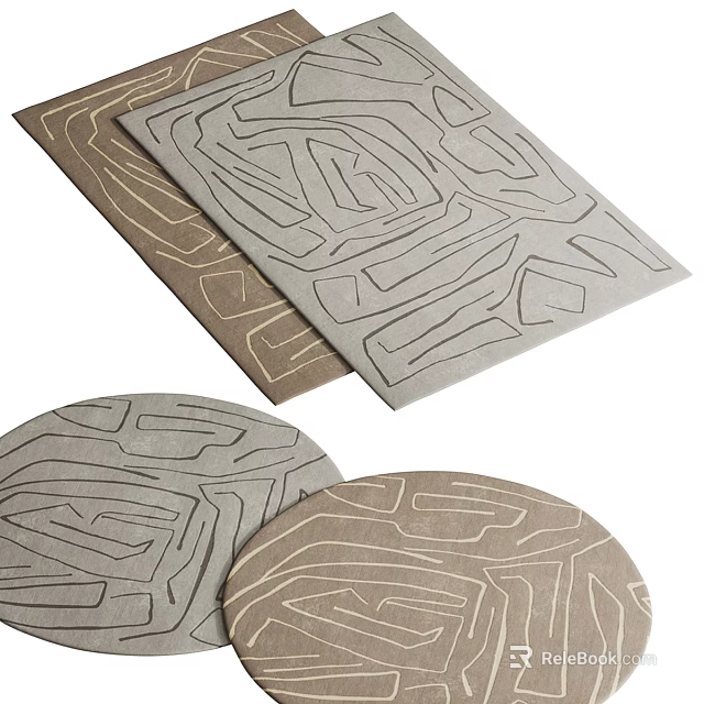 Square Carpets Featuring Gray And Brown Geometric Abstract Patterns For Modern Interior 3d model