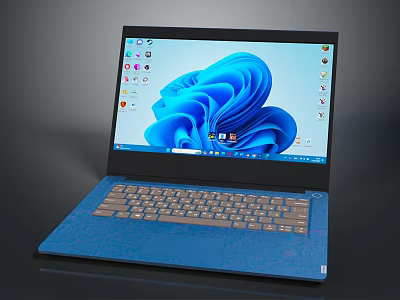 Blue Electronic Laptop With Windows 11 Interface And Sleek Keyboard Design 3d model