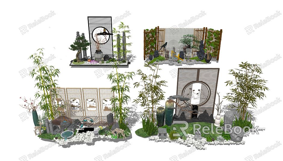 New Chinese style landscape sketch courtyard landscape model