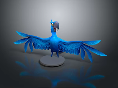 Blue Parrot Figurine With Spread Wings Standing On White Base As Decorative Piece 3d model