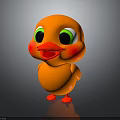 Cute Orange Cartoon Duck Character With Green Eyes Red Cheeks And Red Feet