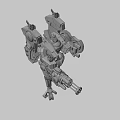 Yellow Mechanical Warrior Creature With Heavy Gun Blue Head Modules And Armor