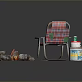 Outdoor Bonfire With Red White Striped Chair And Metal Canister Nearby