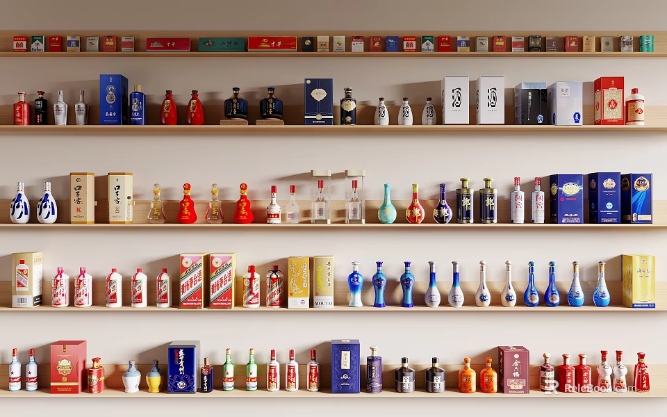 Colorful Retail Display Shelves With Assorted Bottles And Boxes Arranged Neatly 3d model 