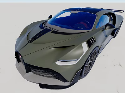 Olive Green Sports Car With Streamlined Design Black Stripes Unique Grille Large Wheels 3d model