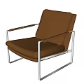 Modern Brown Fabric Sofa Stool With Silver Metal Frame And Sleek Design