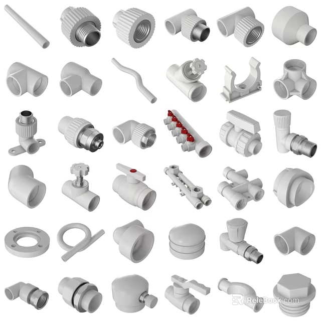 Assorted Washing Daily Use Plumbing Parts Including Valves Pipes And Connectors 3d model 