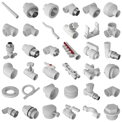 Assorted Washing Daily Use Plumbing Parts Including Valves Pipes And Connectors 3d model