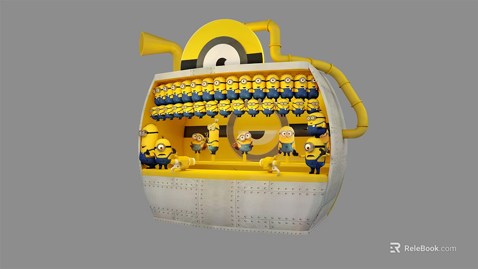 Minion Themed Commercial Display Equipment With Multiple Minions Yellow Structure And Silver Base 3d model 