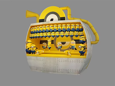 Minion Themed Commercial Display Equipment With Multiple Minions Yellow Structure And Silver Base 3d model