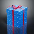 Blue Gift Box With White Patterns And Red Ribbon Bow For Daily Use 3d model