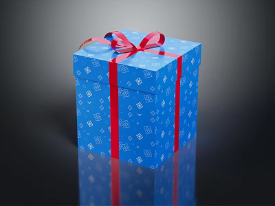 Blue Gift Box With White Patterns And Red Ribbon Bow For Daily Use 3d model