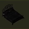 Ornate Golden Double Bed With Black Sheets And Pillows On Green Grass