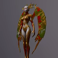 Detailed Mythical Game Movie Character With Golden Wings Red Flowers And Green Leaves