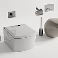 Modern Bathroom Toilet Design With White Gray Toilet Brush And Tissue Holder