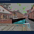 Traditional Commercial Street at Night with Hanging Lanterns Traditional Architecture Shops Water Canal and Pedestrians