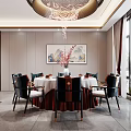 Luxurious Private Dining Room Interior With Round Table Chandelier And Sofa 3d model