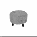 Fluffy Light Gray Round Ottoman With Black Legs Modern Cozy Home Furniture