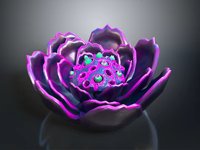 Vibrant Purple Lotus Plant With Layered Petals And Green Central Protrusions 3d model