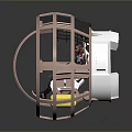 Futuristic Circular Space Capsule Interior With Seated Person And Yellow Components