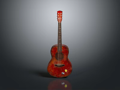 Red Wooden Acoustic Guitar With Glossy Finish Classic Design For Daily Household Use 3d model