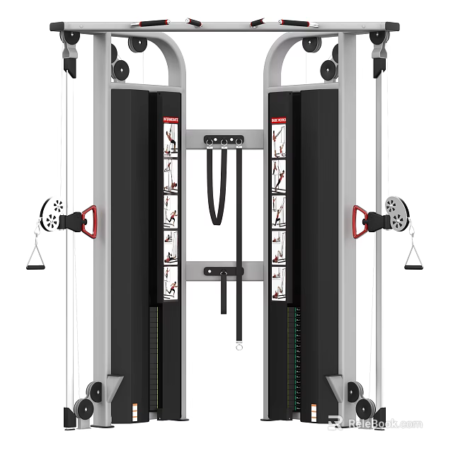 Multi Functional Professional Gym Equipment With Dual Columns Cable System And Exercise Charts 3d model 