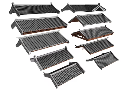 Various Architectural Roof Tiles Featuring Traditional and Modern Design Shapes and Patterns 3d model