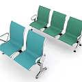 Two Rows of Blue and Green Public Seats with Metal Frame and Armrests