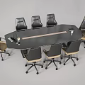 Modern Conference Table With Black Surface Wooden Accent And Ergonomic Rolling Chairs