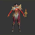 Red And Gold Armored Collectible Figurine With Cape And Glowing Weapon