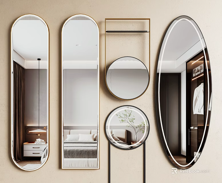 Different Shaped Modern Mirrors With Metal Frames For Home Interior Wall Decor 3d model