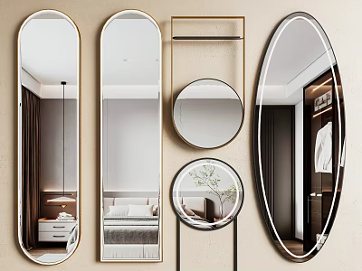 Different Shaped Modern Mirrors With Metal Frames For Home Interior Wall Decor 3d model