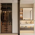 Elegant Modern Bathroom Interior With Storage Wardrobe Mirror Marble Countertop And Shower Area 3d model
