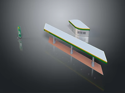 Modern Gas Station Canopy Structure With Columns And Shell Brand Sign 3d model