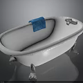 Elegant White Clawfoot Bathtub With Blue Towel And Silver Faucet