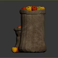 Burlap Sacks Filled With Fresh Red And Yellow Fruits Scattered Beside
