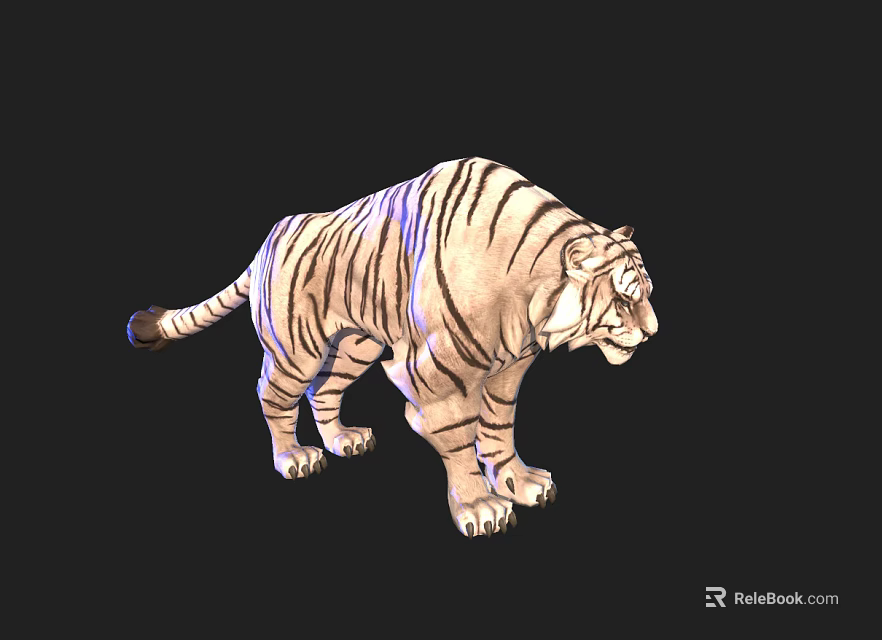 White Tiger With Striped Fur Walking On Black Background 3D Render 3d model 